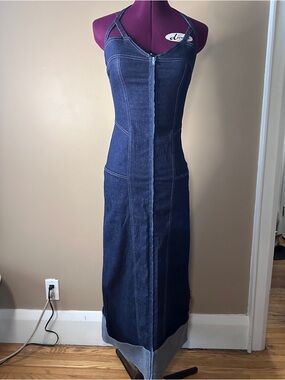 Snug Industries Equinok Vintage Halter Denim Dress, Stretch, Y2K, 90s, Summer